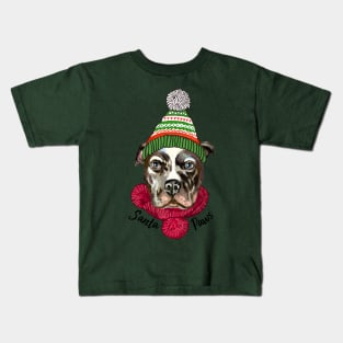 Santa Paws Pitbull Dog Kids T-Shirt